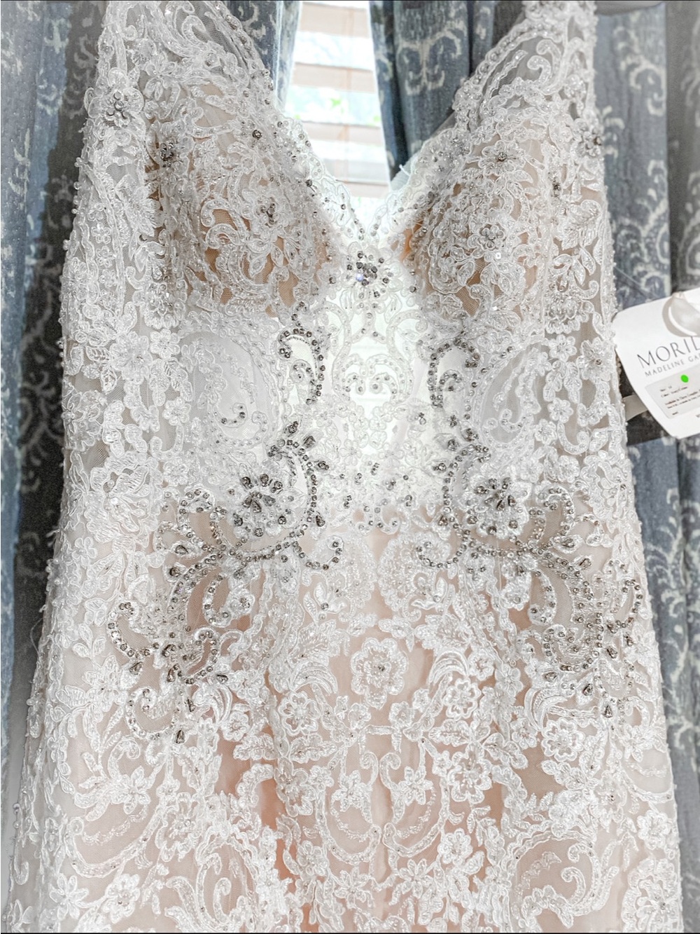Mori Lee Ivory Lace Beaded V-Neck Wedding Gown
